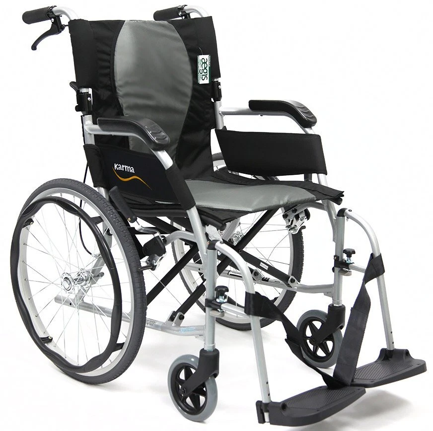 Karman Ergonomic Wheelchair Ergo Flight With Quick Release Axles in 18 Inch Seat Pearl Silver Frame