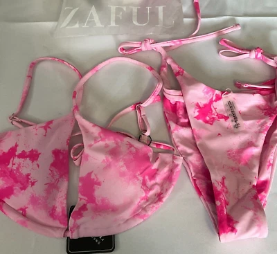 Traje de baño bikini Zaful Forever Young 2 piezas para mujer talla S 4 corbata rosa Foto 1 de 4