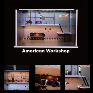 1/64 Diorama Auto Garage Modell LED Stadt Reparatur Werkstatt Szene Vitrinenmodell Geschenk - Bild 1 von 32