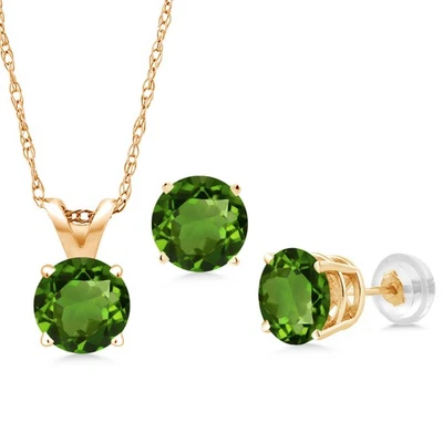 Conjunto de brincos femininos com pingente de ouro amarelo 14K cromo verde diópsido | - Imagem 1 de 3