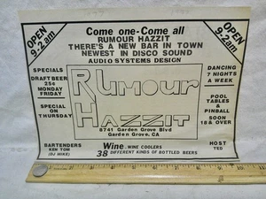 Vintage AD GAY BAR in Garden Grove Ca. RUMOUR HAZZIT has it 1977 1970s OLD - Picture 1 of 2