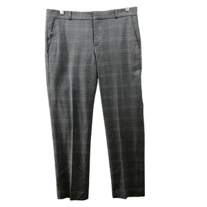 Banana Republic Ryan Wool Stretch Dress Pants Womens 10 Gray Grid Plaid Straight - Picture 1 of 11