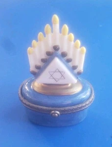Vintage PHB Porzellan aufklappbare Chanukka Menora Schmuckschatulle mit Dreidel - Bild 1 von 8