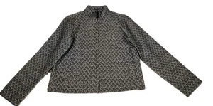 Eileen Fisher Negro Blanco Algodón Chaqueta Jacquard Cremallera Completa Pequeña - Imagen 1 de 15