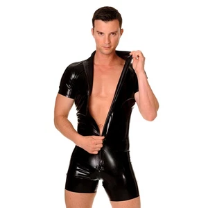 Men Latex Catsuit Front Zipper Cross Crotch Rubber Swimsuit Diving Suit Jumpsuit - Picture 1 of 7