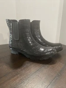Roma, Black Chelsea Croc Emboss Rain Boots Mid Calf, Size 8 - Picture 1 of 5