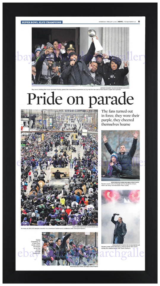 Baltimore Ravens Super Bowl Victory Parade 2013 ¡Impresión de periódico enmarcada! 2/6 B Foto 1 de 1