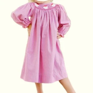Pink poodle VINTAGE smocked neck long sleeve dress 6X - Picture 1 of 10