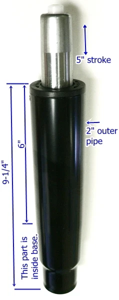 Oajen pneumatic gas cylinder for office chair 5" stroke, heavy duty, 2" pipe