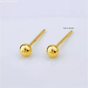 Real Pure 999 24K Yellow Gold Women Smooth Ball Stud Earrings Jewelry 0.92-1.1g - Picture 1 of 4