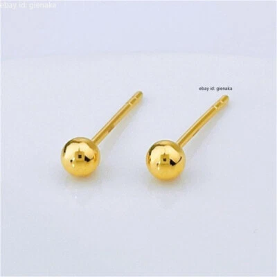 Pendientes de bola lisos de oro amarillo puro 999 de 24 quilates para mujer 0,92-1,1 g Foto 1 de 4