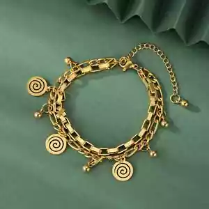 Pulsera Teamer Swirl Charms Acero Inoxidable para Mujer Cuentas Cadena Cuadrada Joyería - Imagen 1 de 10