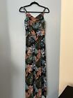 Long Black Floral Dress. Thin Straps And buttons With Zipper. Matching Belt.