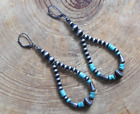Boucles d'oreilles suspendues perles Navajo turquoise et argent sterling Navajo