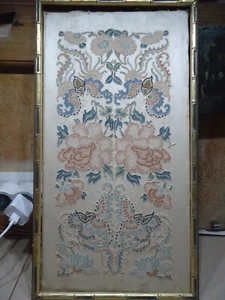 Antique Quin Chinese Silk Uncut Embroidered Sleeves Butterfly Forbidden Stitch - Picture 1 of 16