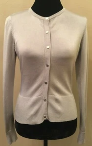 Cárdigan tejido vintage Cache para mujer suéter mediano plateado metálico - Imagen 1 de 10