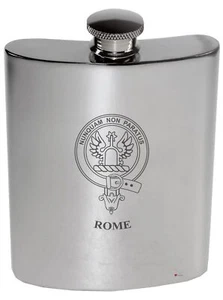 Frasco de riñón de peltre pulido Rome Family Crest 6 oz - Imagen 1 de 1