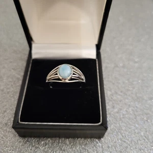 Larimar solitaire ring in platinum over Sterling Silver - Picture 1 of 4