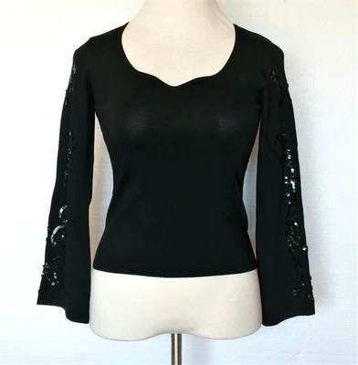 Blusa Top Colleen Lopez NUEVA con Etiquetas Negra Cuello Princesa Lentejuelas Mujer Pequeña Foto 1 de 4