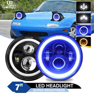 Par de faros LED 7 pulgadas para 90-97 Mazda NA Miata MX5 MX-5 H6024 azul halo DRL Foto 1 de 4