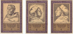 Notgeldscheine 3x 50 Pf. "Lutherhalle" Lutherstadt Wittenberg 1922. Unc. - Bild 1 von 2