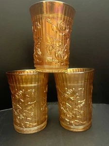 (3) Imperial-Ohio Flat Tumbler Ringelblume Karneval Glas Glanz Rose Vintage 1930er selten - Bild 1 von 9