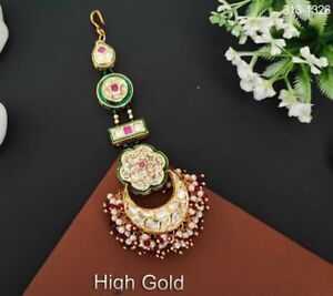 Indian Ethnic Gold Plated Kundan Mangtika Jewelry Red Pearl Fashion Jewelry