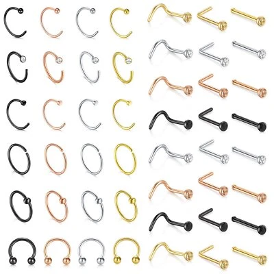 48 peças de aço cirúrgico CZ anel labial nariz pino osso argola nariz piercing joia - Imagem 1 de 4