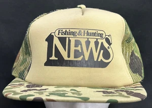 Vintage Fishing & Hunting News CAMO Snapback Trucker Hat 90s EUC Outdoor Sport - Picture 1 of 8