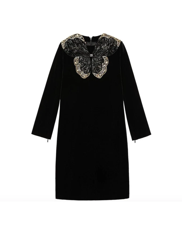 Vestido de cóctel Gucci cristal y lentejuelas mariposa terciopelo negro talla 36 Foto 1 de 4