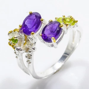 Not Enhanced  Natural Amethyst peridot Silver ring 25 Sterling / RVS84 - Picture 1 of 3