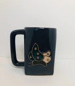 Mara Mexico Art Studio Butterfly Coffee Mug Rich Teal Color Heavy EUC - Picture 1 of 7