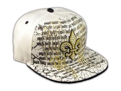 Flor de lis y alas en blanco ajustado ala plana gorra de bola sombrero hip hop Foto 1 de 4