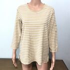 White Stag 3/4 Sleeves Shirt Womens Size L Striped Beige Tan White V-Neck Casual