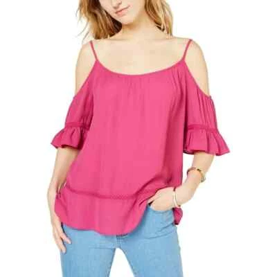 Blusa Michael Kors Hombro Frío Volantes Mujer Talla XS Profunda Fucsia Tirantes Top Foto 1 de 4