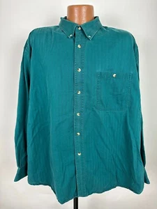 Vintage 90s Trader Bay Herringbone Shirt Men 2XL Oversized Teal Long Sleeve - Picture 1 of 16