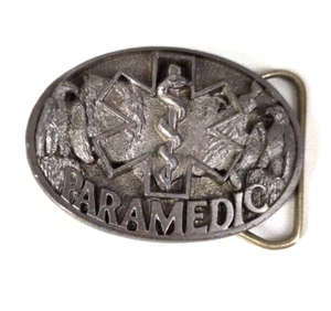 Vtg Pewter Paramedic Belt Buckle with Eagles and Caduceus #1052 USA - Imagen 1 de 6