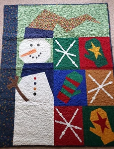 Snowman w/Buttons Christmas Stars Mittens Country Handmade Lap Quilt Patchwork - Picture 1 of 19