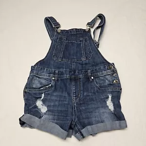Dollhouse Denim Overall Bib Junior Size 11 Distressed Blue Roll-Up Hem Pockets - Picture 1 of 11
