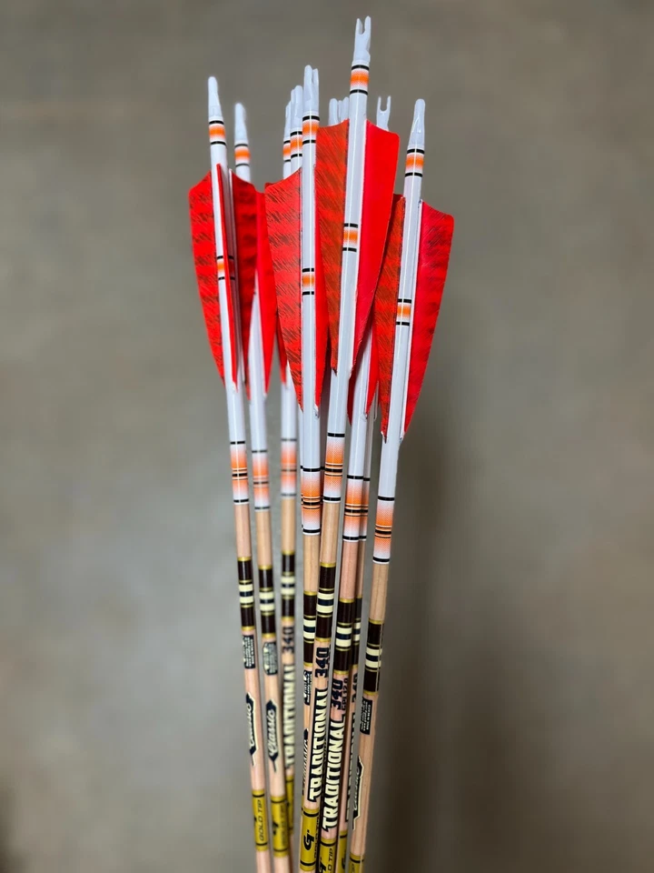Flechas clásicas tradicionales 340 punta dorada con plumas de 4" - 1 dz Foto 1 de 1