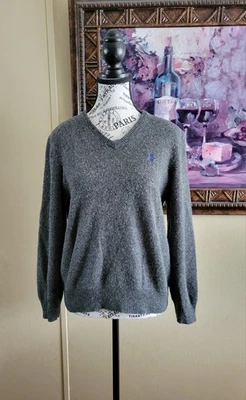 Polo Ralph Lauren Mujer Medio Gris Cuello en V Manga Larga Lana Pullover Suéter  Foto 1 de 4
