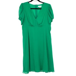 Calvin Klein Flutter Sleeve Chiffon Midi Dress Womens Size 12 Kelly Green V-Neck - Picture 1 of 6