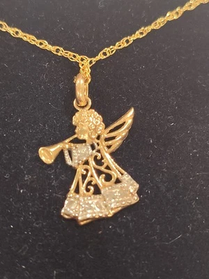 JCM 10k 黄金和白金天使小号吊坠 3/4 x 1/2 链 GF — 第 1/4 张图片