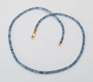Aquamarin-Kette - facettierte Aquamarin Rondelle in intensivem Blau 46 cm lang - Imagen 1 de 1