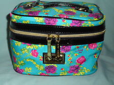 Betsey Johnson Teal Roses Train Case Cosmetic Travel Bag Pre - Owned