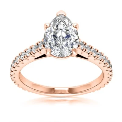 Anillo de compromiso de diamantes cultivados en laboratorio corte pera E VS1 1,50 quilates certificado por IGI oro de 14 k Foto 1 de 4