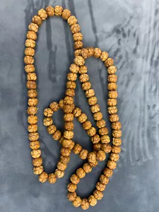 46 Inches WOW Tibetan Natural Old Hand Carved *Lotus* 108 Prayer Beads Necklace - Picture 1 of 7