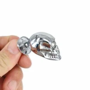 CHROME small Skull Drawer Gothic Finger Pull Solid Brass 1.3/4" knobs drawers B - Picture 1 of 7