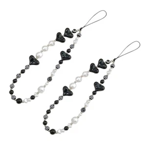 2 Pcs Love Mobile Phone Chain Cell Wristlet for Women Beaded Cellphone Lanyard - Zdjęcie 1 z 12