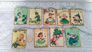 9~St Patrick's Day~Vintage~Retro~Linen Cardstock~Gift~Hang~Tags - Picture 1 of 1